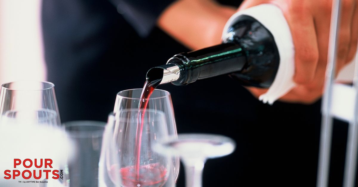person pouring red wine - Anytime Bar Supplies Pour Spouts stainless steel pour spouts