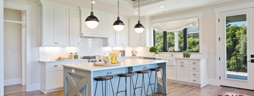 kitchen with white cabinets and black barstools - Pour Spouts by Anytime Bar Supplies pour spout
