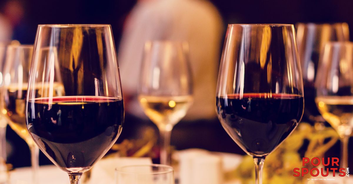 glasses of red and white wine - Anytime Bar Supplies Pour Spouts stainless steel pour spout for wine