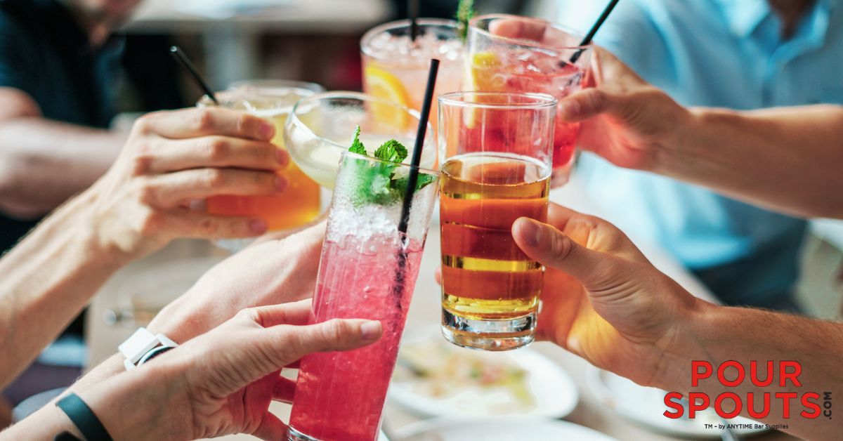 group of people cheering their drinks - Anytime Bar Supplies Pour Spouts