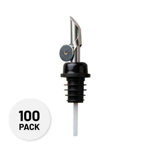 self closing stainless steel pour spout with a black collar - Anytime Bar Supplies Pour Spouts