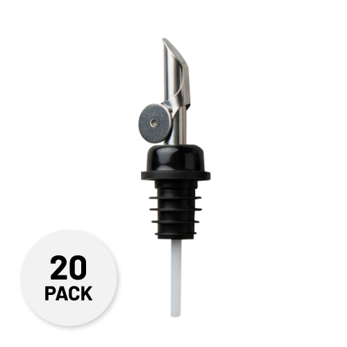 self closing stainless steel pour spout with a black collar - Anytime Bar Supplies Pour Spouts