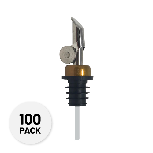 self closing stainless steel pour spout with a gold collar - Anytime Bar Supplies Pour Spouts