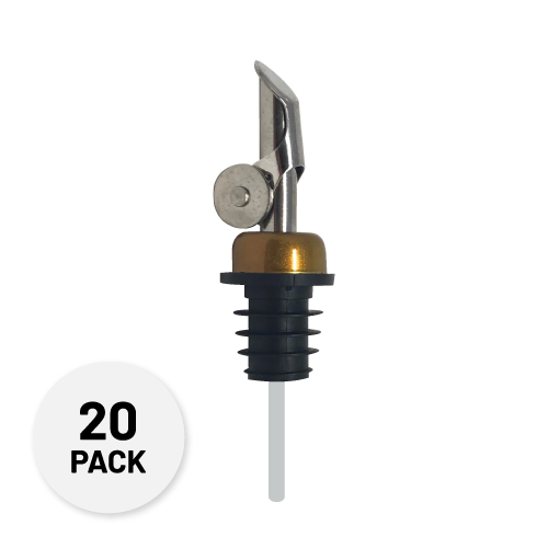 self closing stainless steel pour spout with a gold collar - Anytime Bar Supplies Pour Spouts