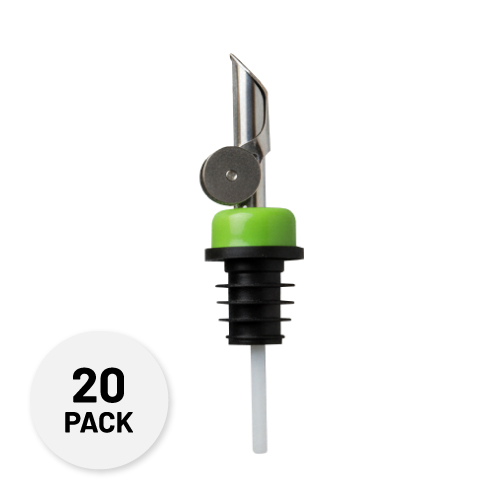 self closing stainless steel pour spout with a green collar - Anytime Bar Supplies Pour Spouts