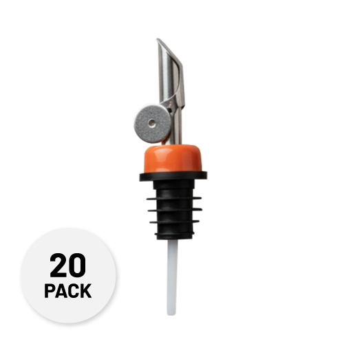 self closing stainless steel pour spout with an orange collar - Anytime Bar Supplies Pour Spouts