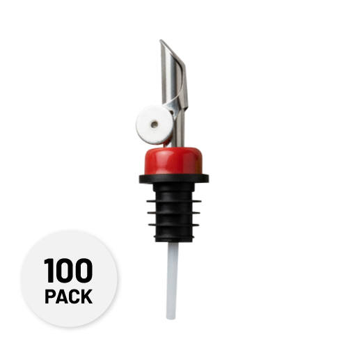 self closing stainless steel pour spout with a red collar - Anytime Bar Supplies Pour Spouts