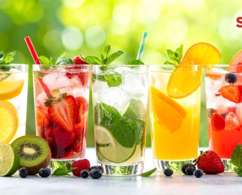 line up of iced mocktails - Pour Spouts