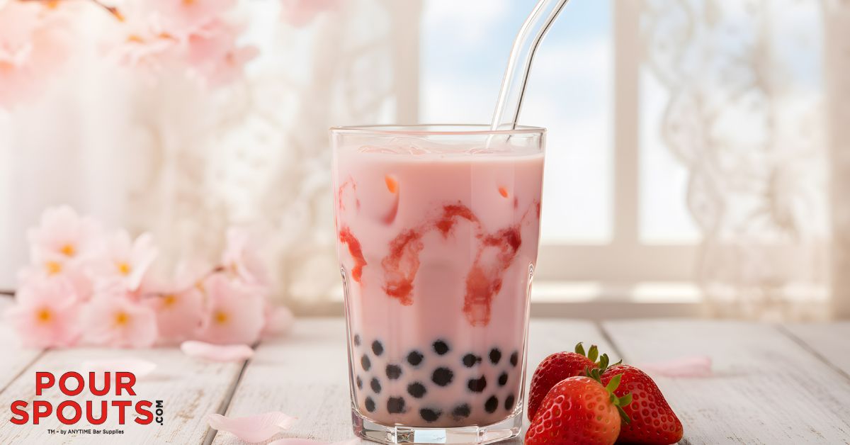 strawberry milk tea with boba drink - Pour Spouts boba shop supplies